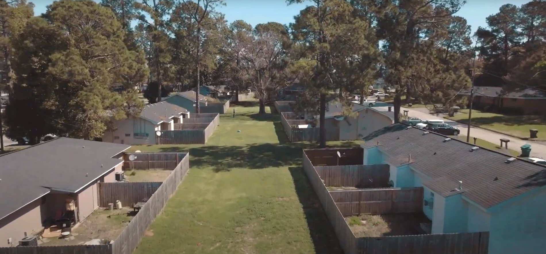 Aerial view of The Mill Gardens Apartments community in Bonaire, GA