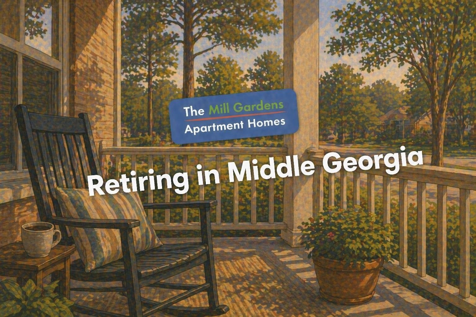 Relaxed suburban home setting with soft morning light in a quiet Middle Georgia neighborhood, suggesting settled post-military life after Robins AFB retirement